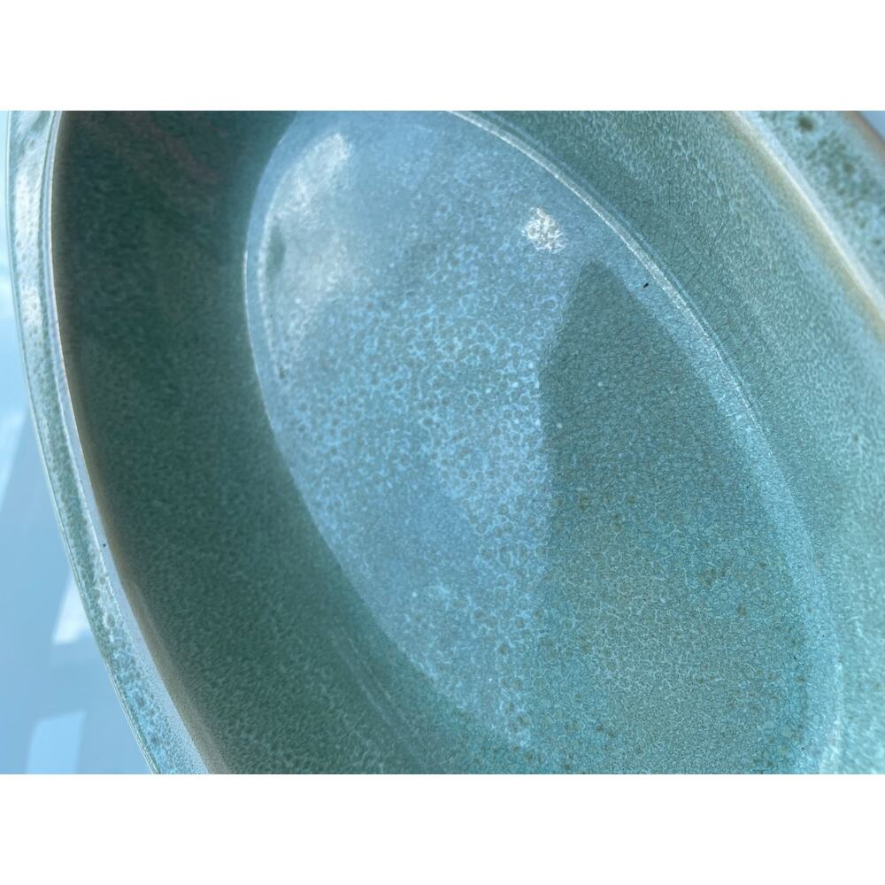 Handmade light green turquoise hand made oval shallow glazed ceramic bowl dish - Picture 4 of 4